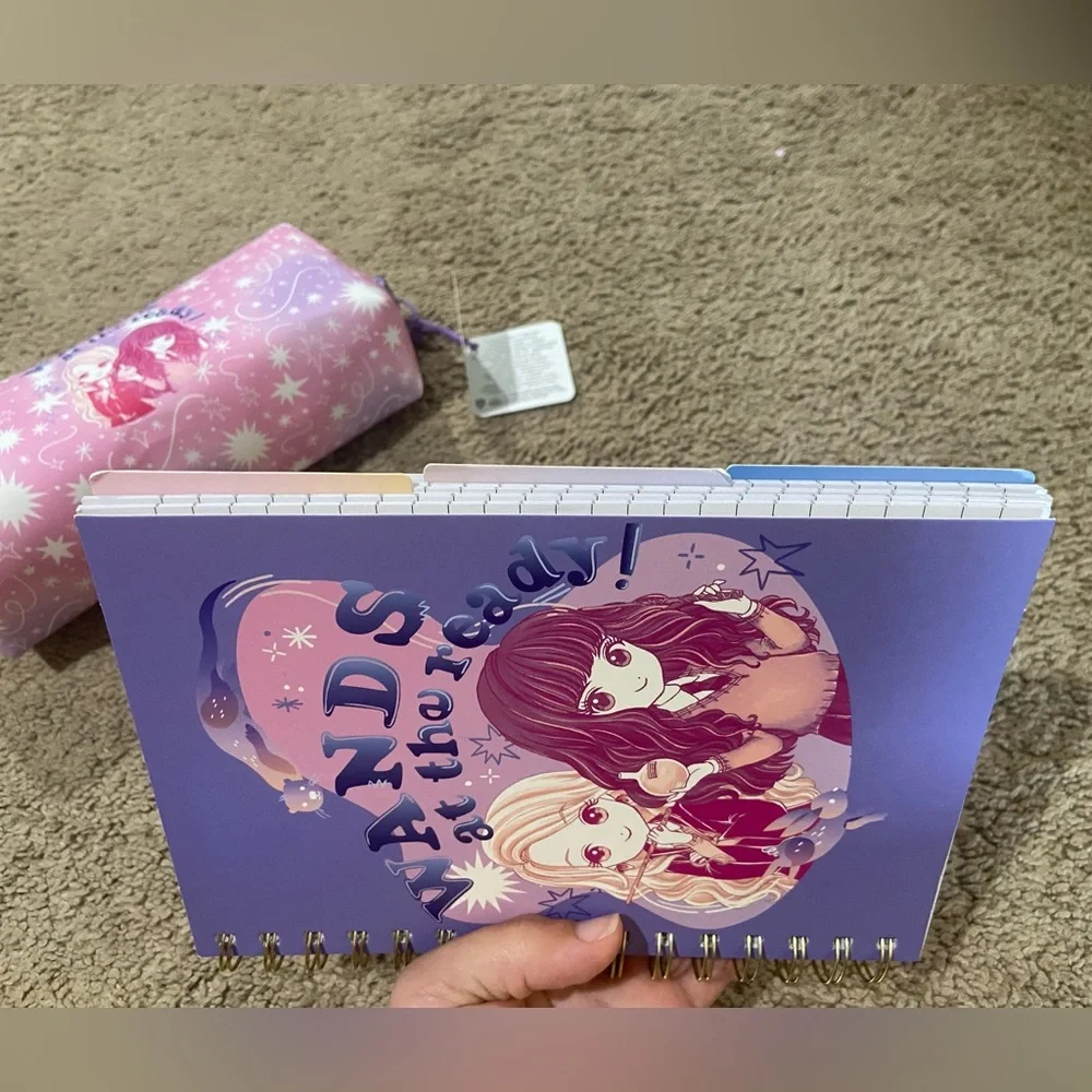 Primark Harry Potter Set Purple Chibi Wands At The Ready Pencil Case & Notebook